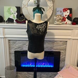 Danier Black Leather Crop Top with Laser-Cut Detail